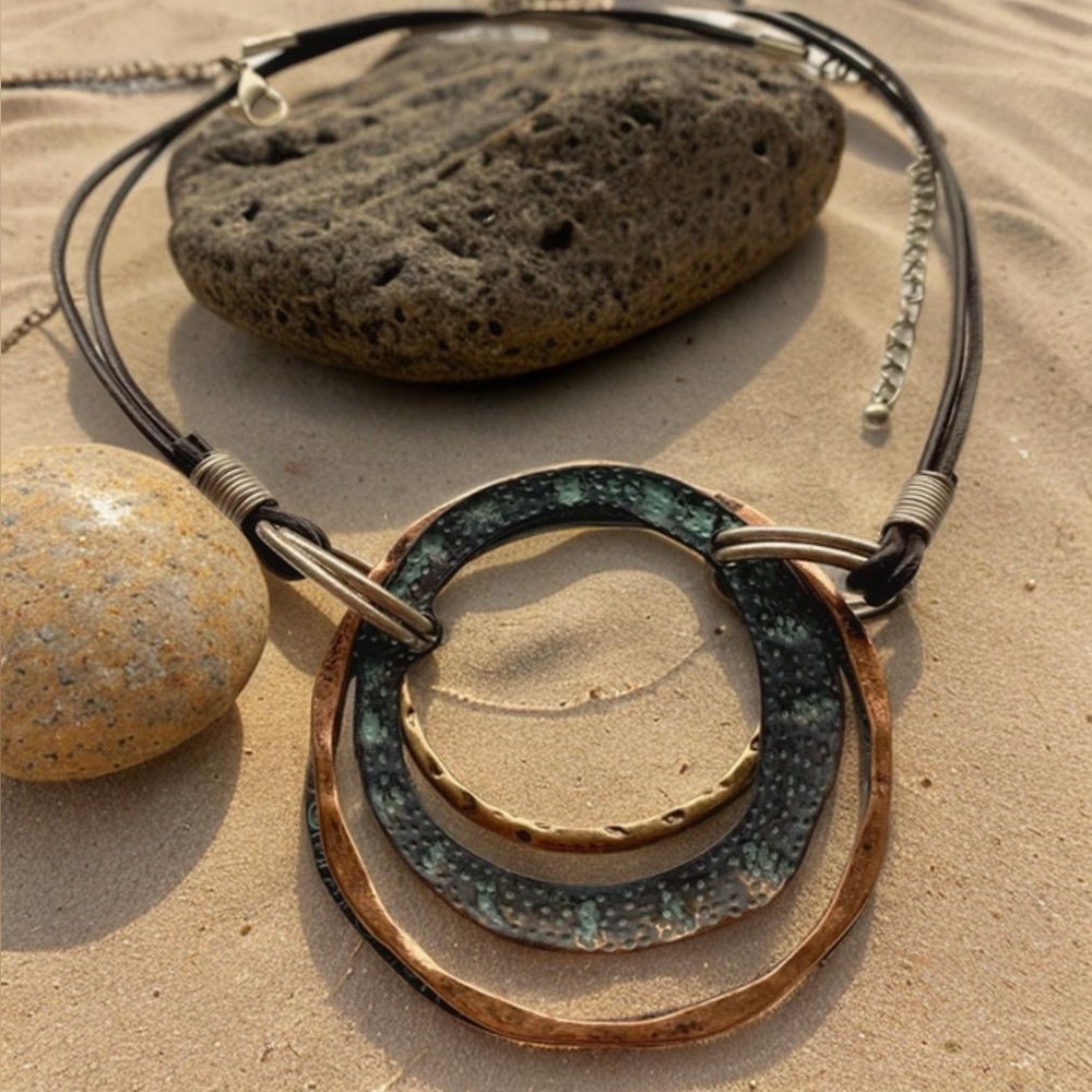 Bohemian Mixed Metals Artist Created Pendant Necklace 16” inches with extender. - Picture 2 of 7